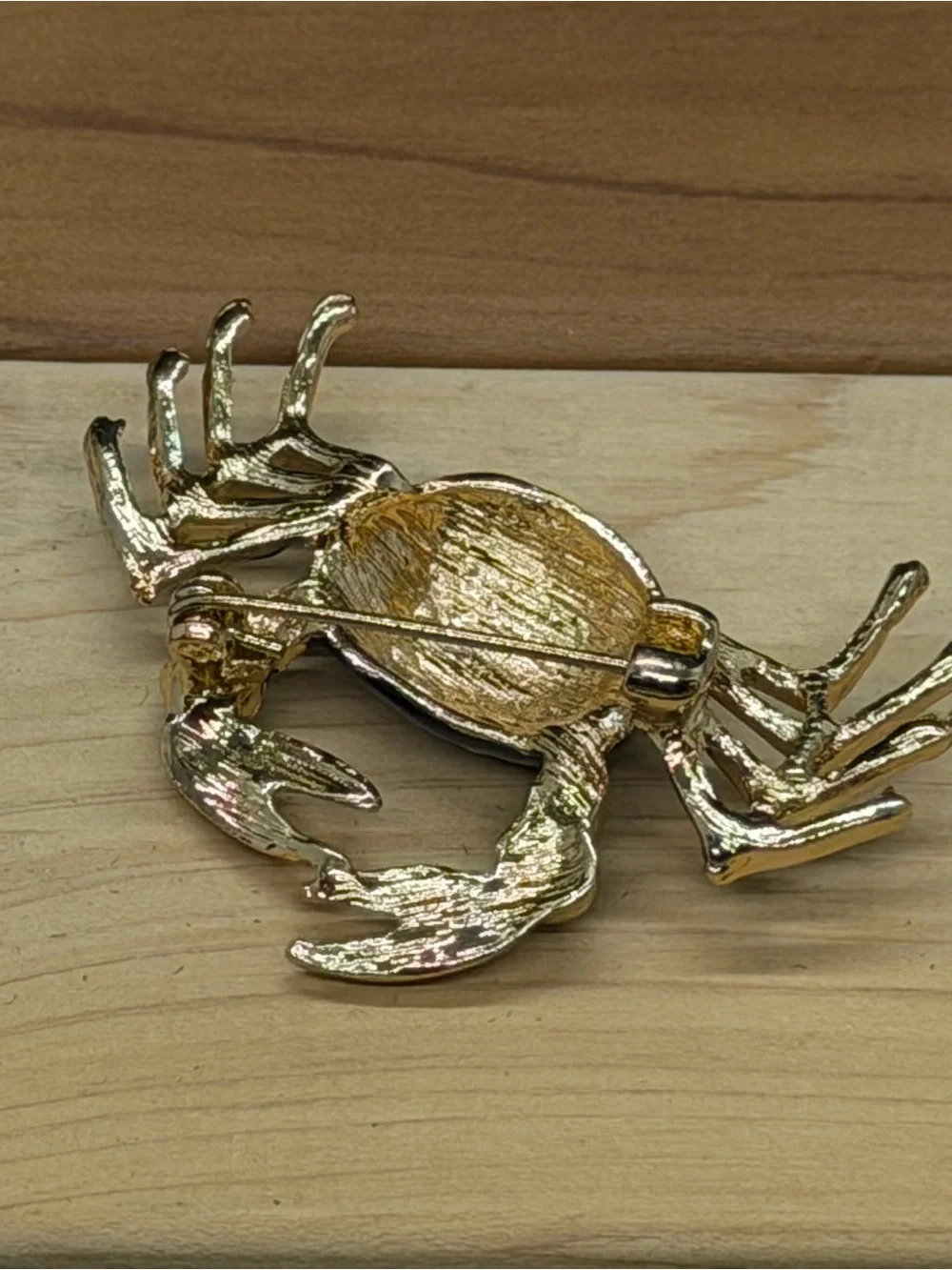 Vintage Blue Enamel Crab Brooch Gold Tone Coastal Beach Nautical Figural Pin